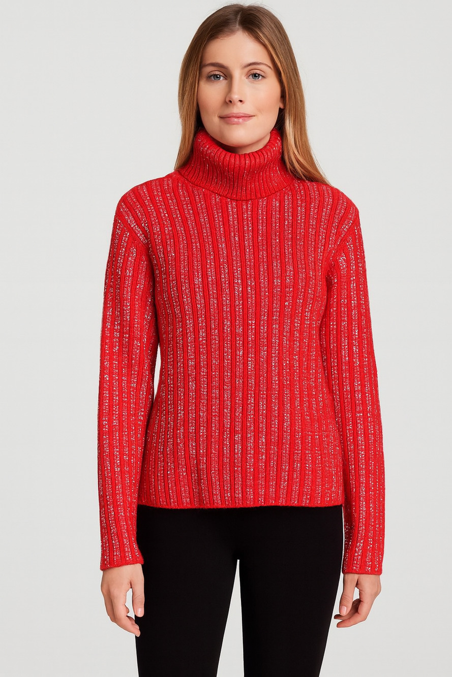 INC International Concepts Red Metallic Rhinestone Turtleneck Sweater Size S